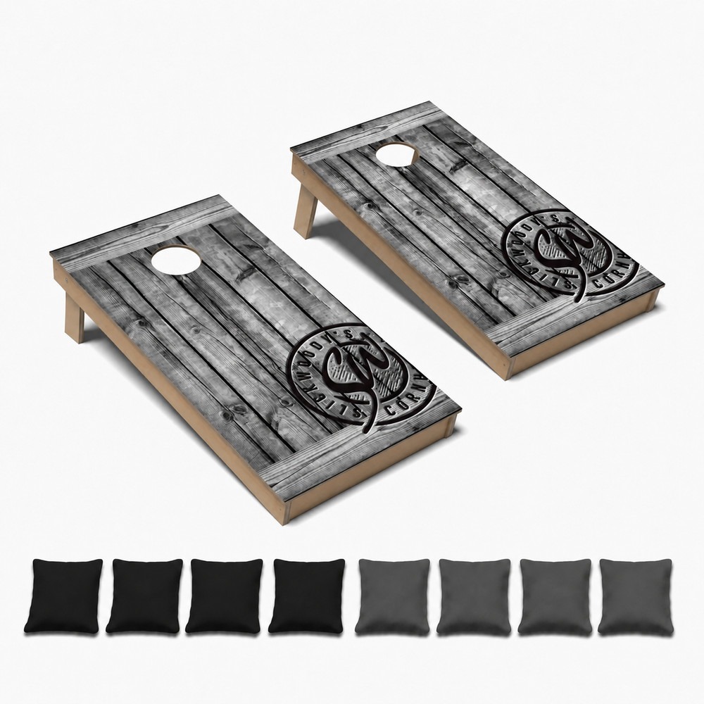 Grey Barnwood All Weather CORNHOLE BEANBAG TOSS GAME Set with Tossing Bags