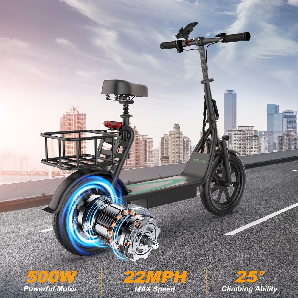 AOVOPRO ESBSPRO Electric Scooter with Seat, Commuter Foldable, 500W 22.5Ah 22mph