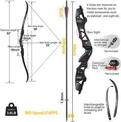 25-60lbs Archery 62″ ILF Recurve Bow for Adult Hunting & Competition Athletic