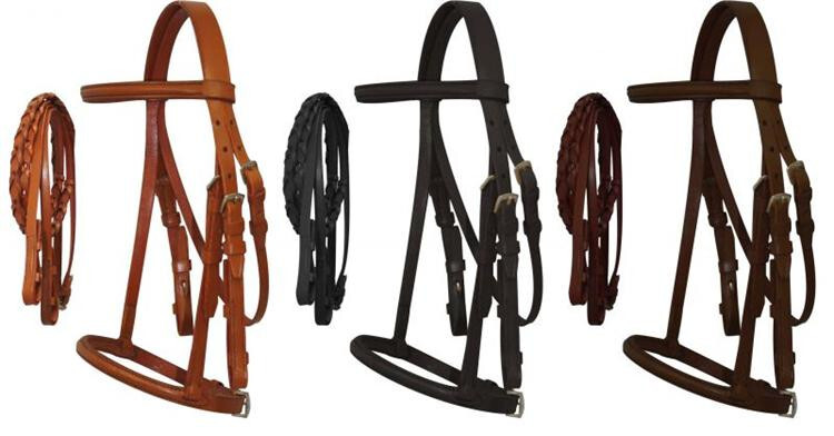 Cobb Size English Headstall w/ Raised Browband & Braided Leather Reins