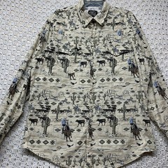 Vintage Roper Wéstern Shirt Men’s XL Beige Wéstern Animal Print Pearly Snap