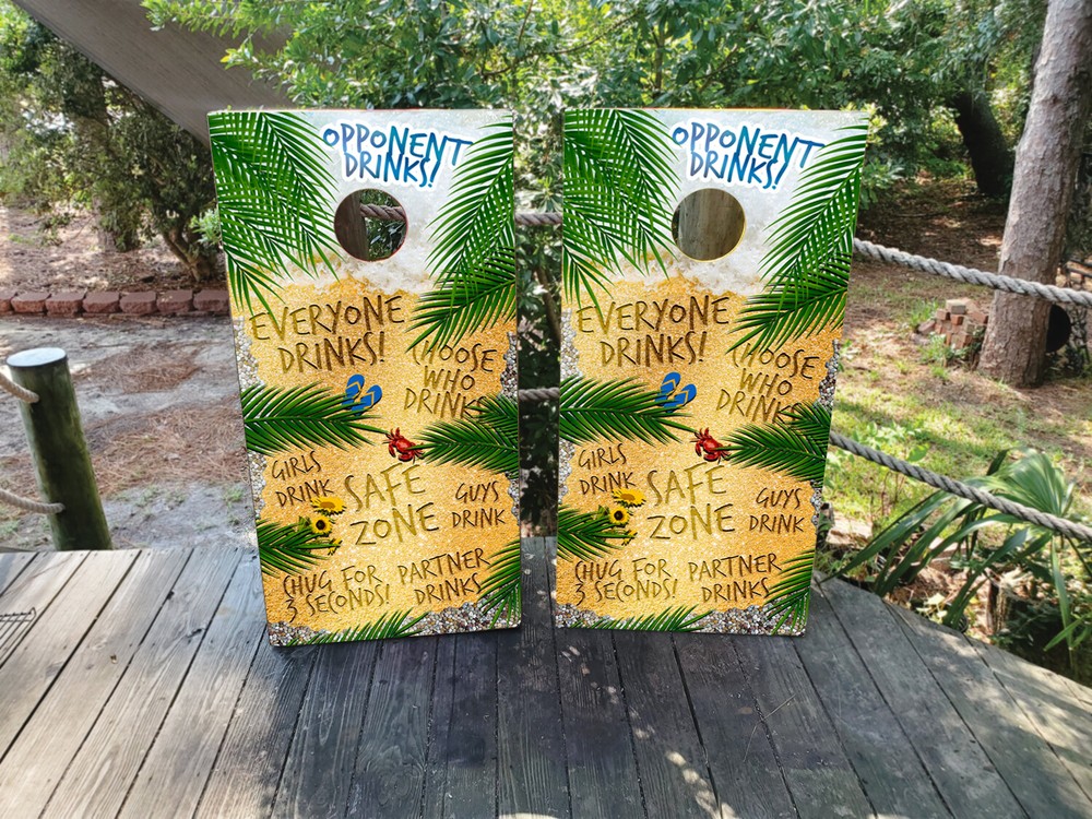 WATERPROOF Tropical DRINKING GAME Cornhole Board Wraps / Cornhole Decals