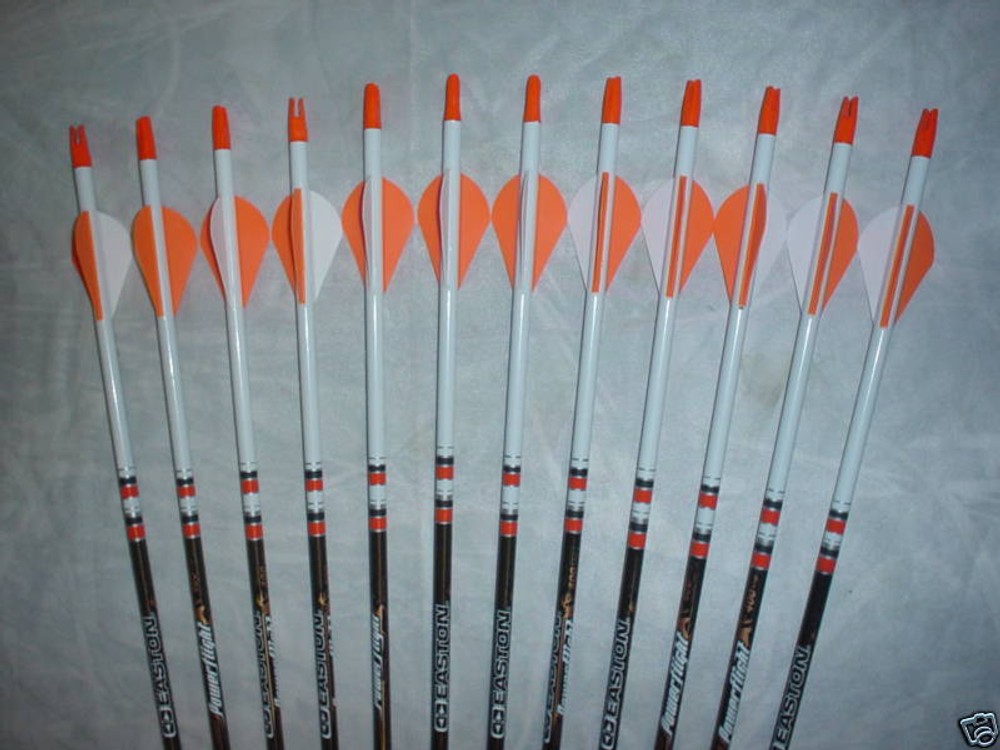 EASTON POWER FLIGHT 340 Carbon Arrows Dip/Crest Orange & White Blazer vanes
