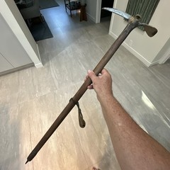 Antique Ice Axe 32.5” Long 9.5” Head Appears unknown wood Shaft, From Japan