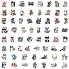 20Pcs Random Cute Raccoon Animal Cartoon Waterproof Stickers