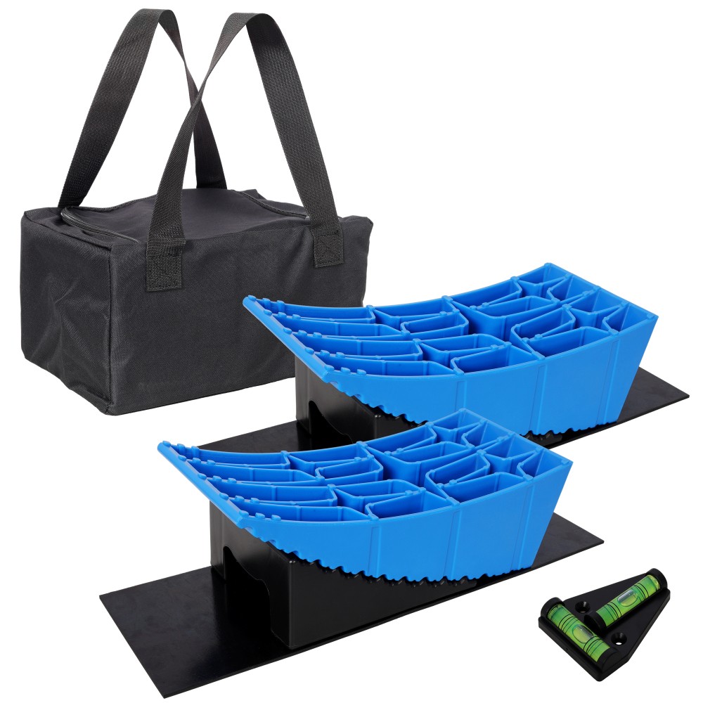 RV Leveling Blocks Kit – 8-Piece Curved RV Wheel Levelers with Chocks