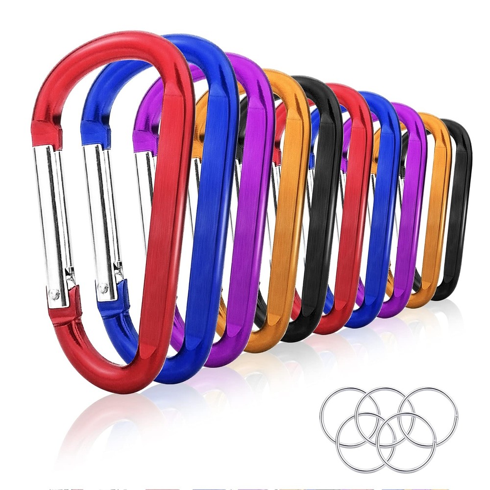 10 Pack 3» Aluminum Spring Snap Hook Carabiner D Ring Carabiner Clip Camping…