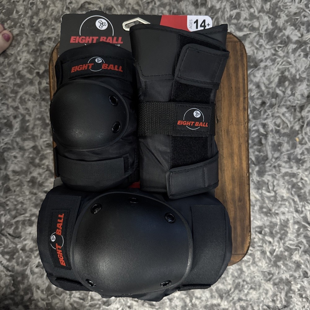 Eight Ball Multi-Sport Protective Gear 3-Pack Knee Elbow Wrist Pads Black New