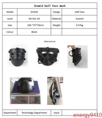 IN US Aramid Half Face Mask NIJIIIA.44 GH506 Level 2 Bulletproof Mask 19*7.5*7CM