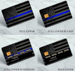 Thin Blue Line USA Flag Credit Card Skin Decal Sticker 4 Pack w/Chip Cutout