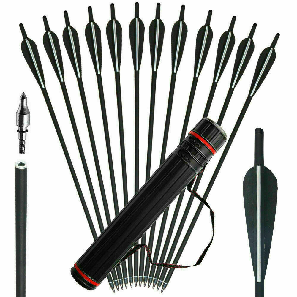 12Pcs 20″ Carbon Arrows 8.8mm Crossbow Bolts For Crossbow Hunting Archery Quiver