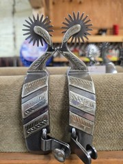 Silver Bands Mounted Grinder Rowel Western Spurs