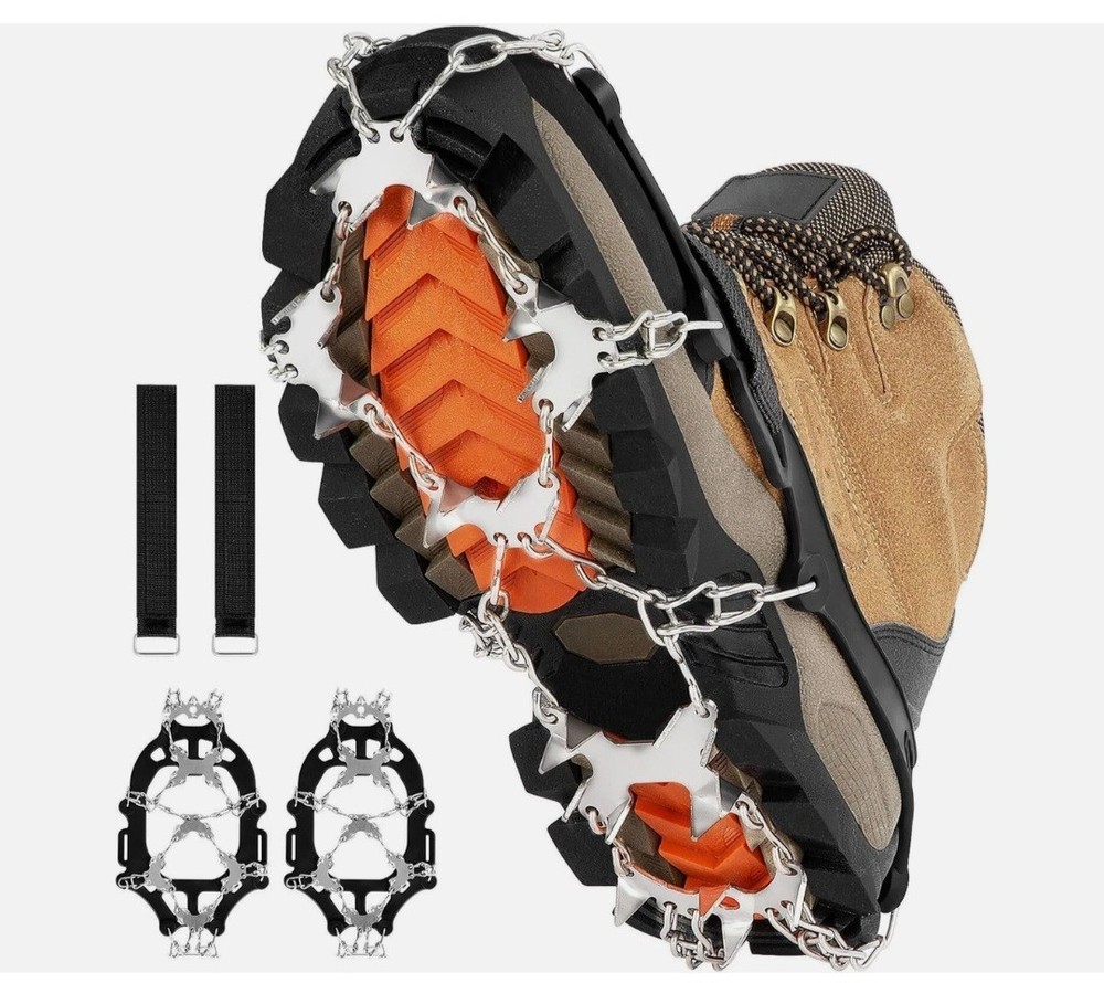 Ice Cleats Crampons 28 Spikes Anti Slip Traction Shoes Boots Medium