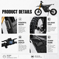 1NaBee STK-02 Electric Dirt Bike 3000W Peak 60V 20.8Ah Off-Road E-Bike Black