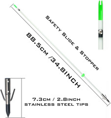 34Inch Bowfishing Arrows Solid Fiberglass Shaft with Broadhead for Compound Bow