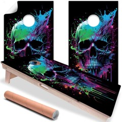 Neon Splatter Paint Skull Gothic Cornhole Board Wraps and Decals Vinyl Sticker