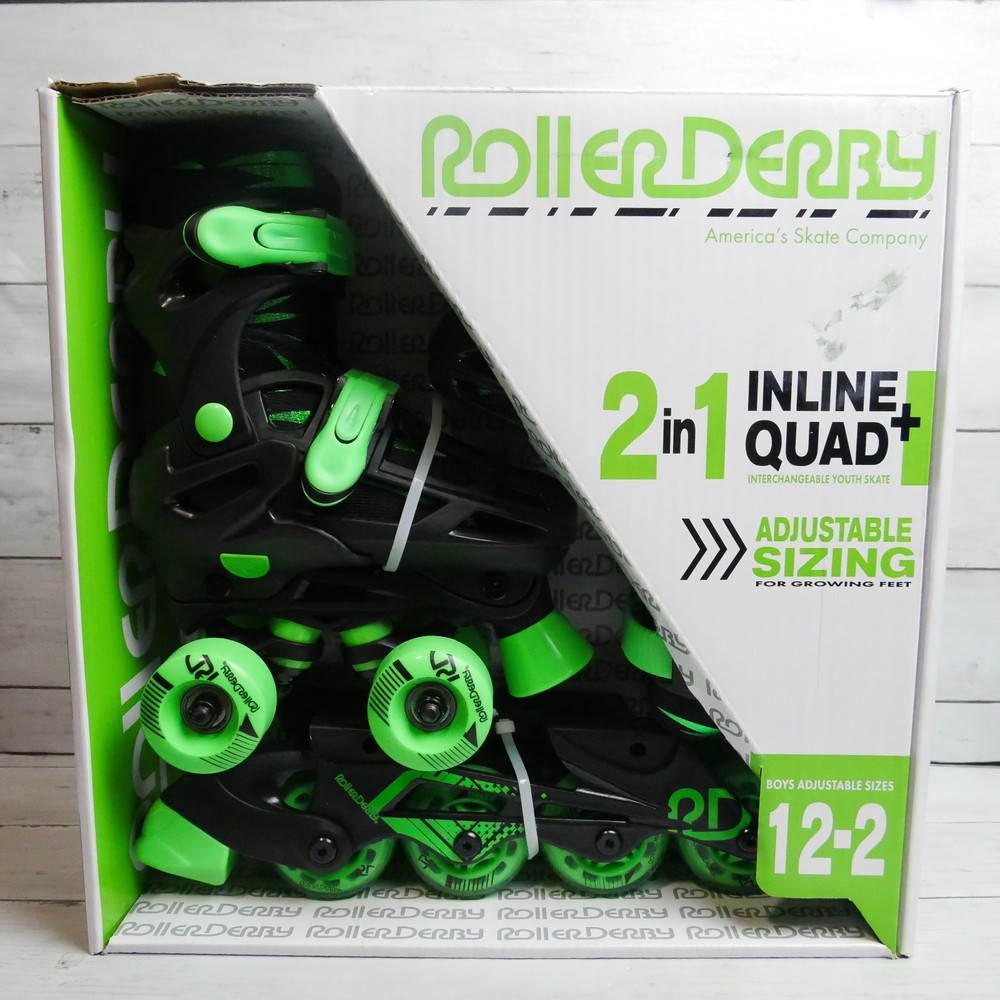 Roller Derby 2 in 1 INLINE + QUAD Combo Boys Skates Adjustable Sizes 12-2 NEW