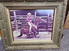 Large Vintage Dick Pieper Cutting Horse Picture Framed 16×20 Great Action Shot