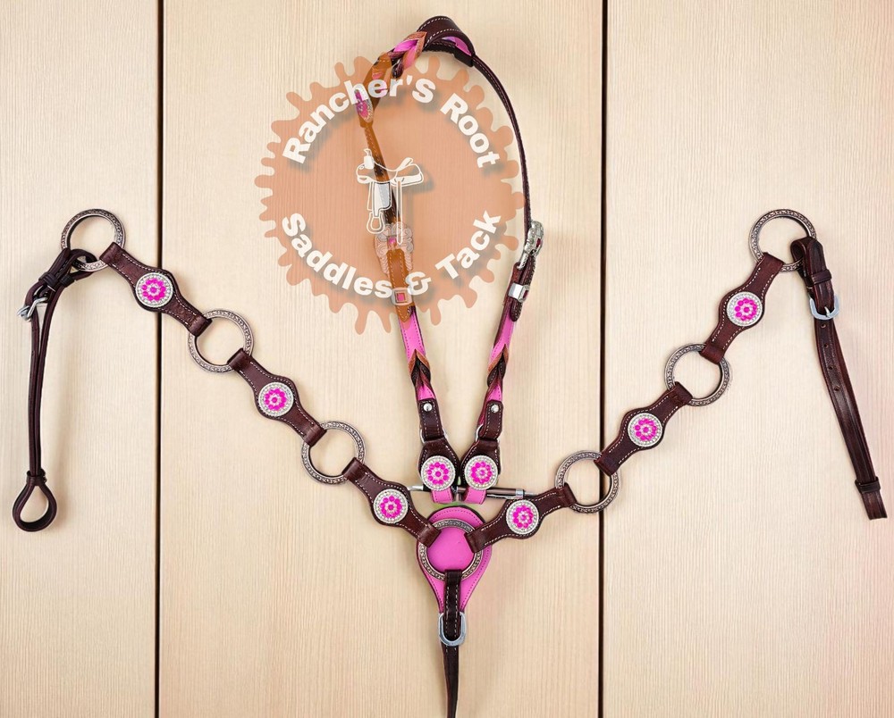 Western Leather Tack Set For Horse | Pink Ring Tack Set With Barided