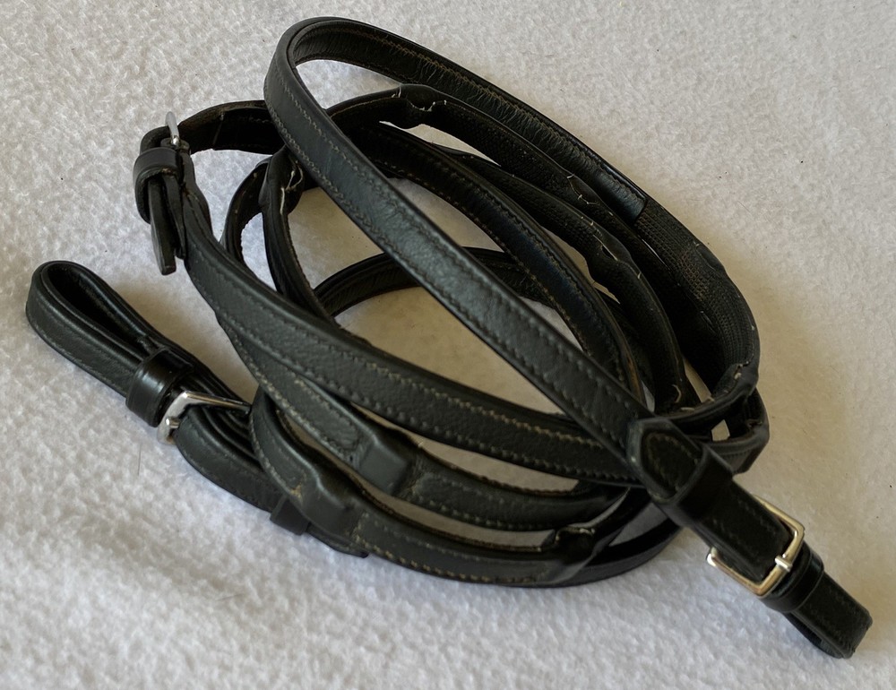 SCHOCKEMOHLE 54″ x 5/8″ (16mm) DuraSoft BLACK Leather GRIP Reins~NICE CONDITION
