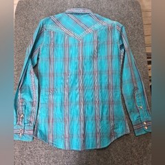 Cowgirl Hardware Women’s Small Turquoise Plaid Western Snap Shirt Bridle