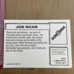 Nos SURFZOIDS JOE SCAB 1987 Astro boys CARD Skateboarding CARD