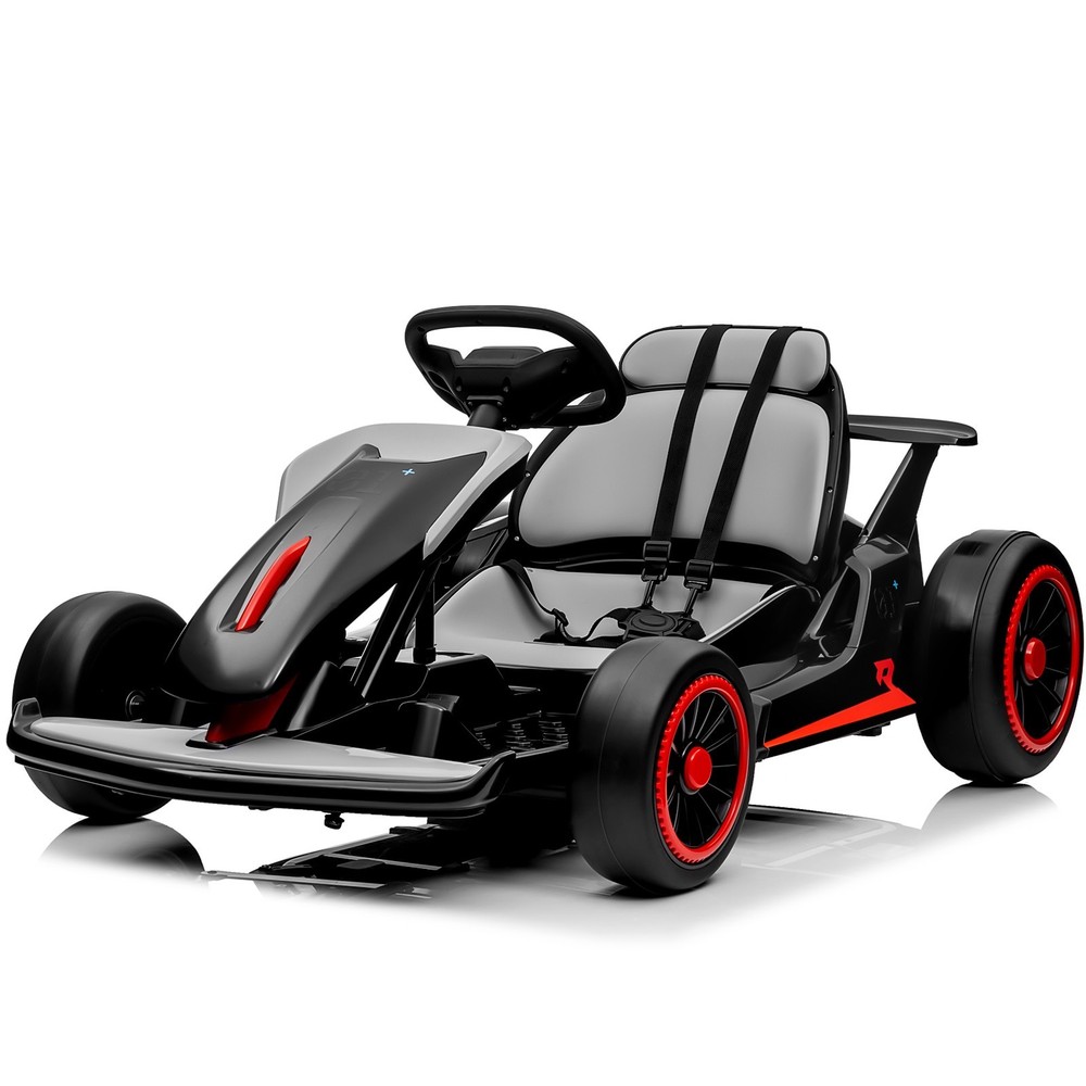 Black Kids Go Kart 24V 400W Motor Gravity Steering 3-5MPH BT Spray Outdoor Toy