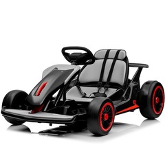 Black Kids Go Kart 24V 400W Motor Gravity Steering 3-5MPH BT Spray Outdoor Toy