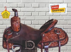Western Ranch Leather Horse Saddle with Tack Set Free shipping
