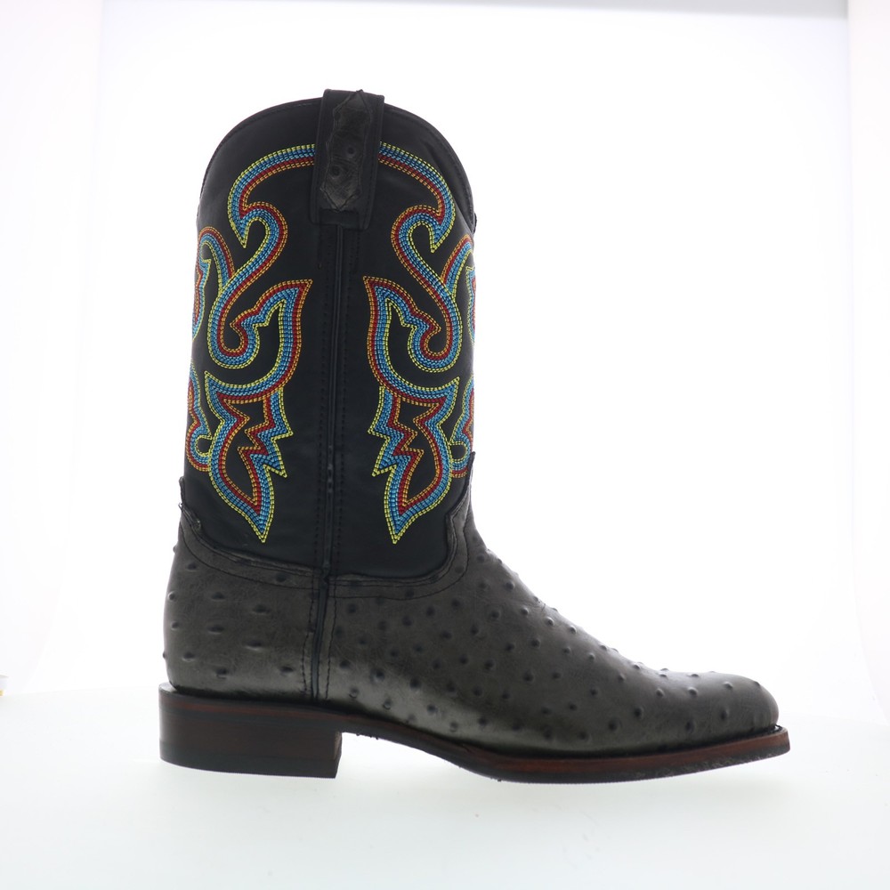 Dingo Ranger Ostrich Print Leather Mens Black Extra Wide Western Boots