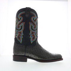 Dingo Ranger Ostrich Print Leather Mens Black Extra Wide Western Boots