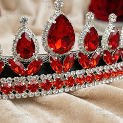 Red Crystal Horse Browband Bling Crown Style Rhinestone Leather Padded
