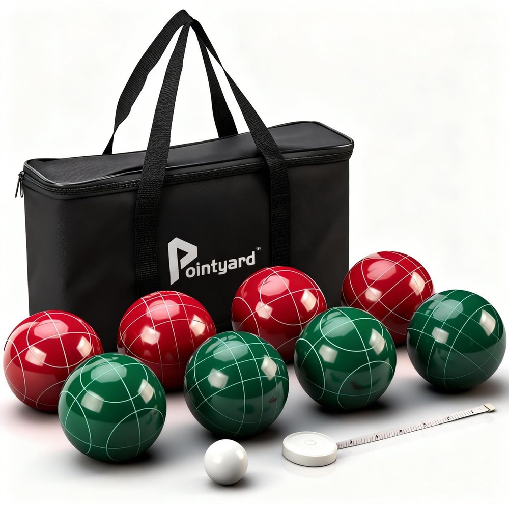 Bocce Ball Set 90mm Regulation Size – 8 Premium Resin Balls with Pallino, Car…