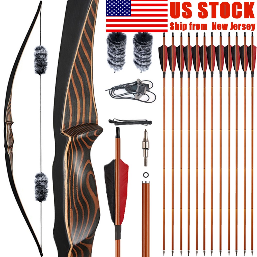 54» Archery Recurve Bow Longbow 20-70lbs Traditional Arrow Target Hunting Bow