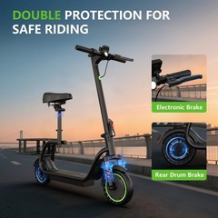 Electric Scooter with Seat & Basket 350W Motor 8.5 Solid Tires Top Speed 19mph