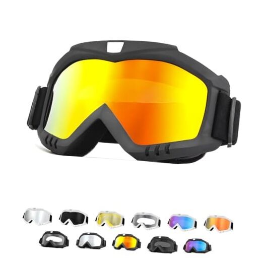 Dirt Bike Goggles, Windproof ATV Off-Road Goggle, Wide Vision Riding Black-red