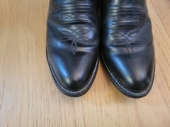 Men’s Justin Round Toe Cowboy Boots, Size 8.5D, Black Leather, Excellent Cond