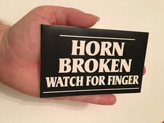 Horn Broken Watch For Finger black and white 3″x5″ rectangular glossy sticker