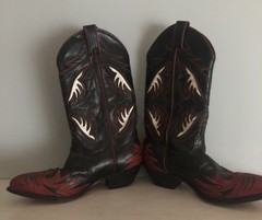 Vintage Black & Red Leather Code West By Dan Post Inlay Cowboy Boots-Size 6