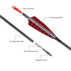 Arrows 600 Spine 30 Inch Turkey Feather Fletching Screw in Field Points Pack