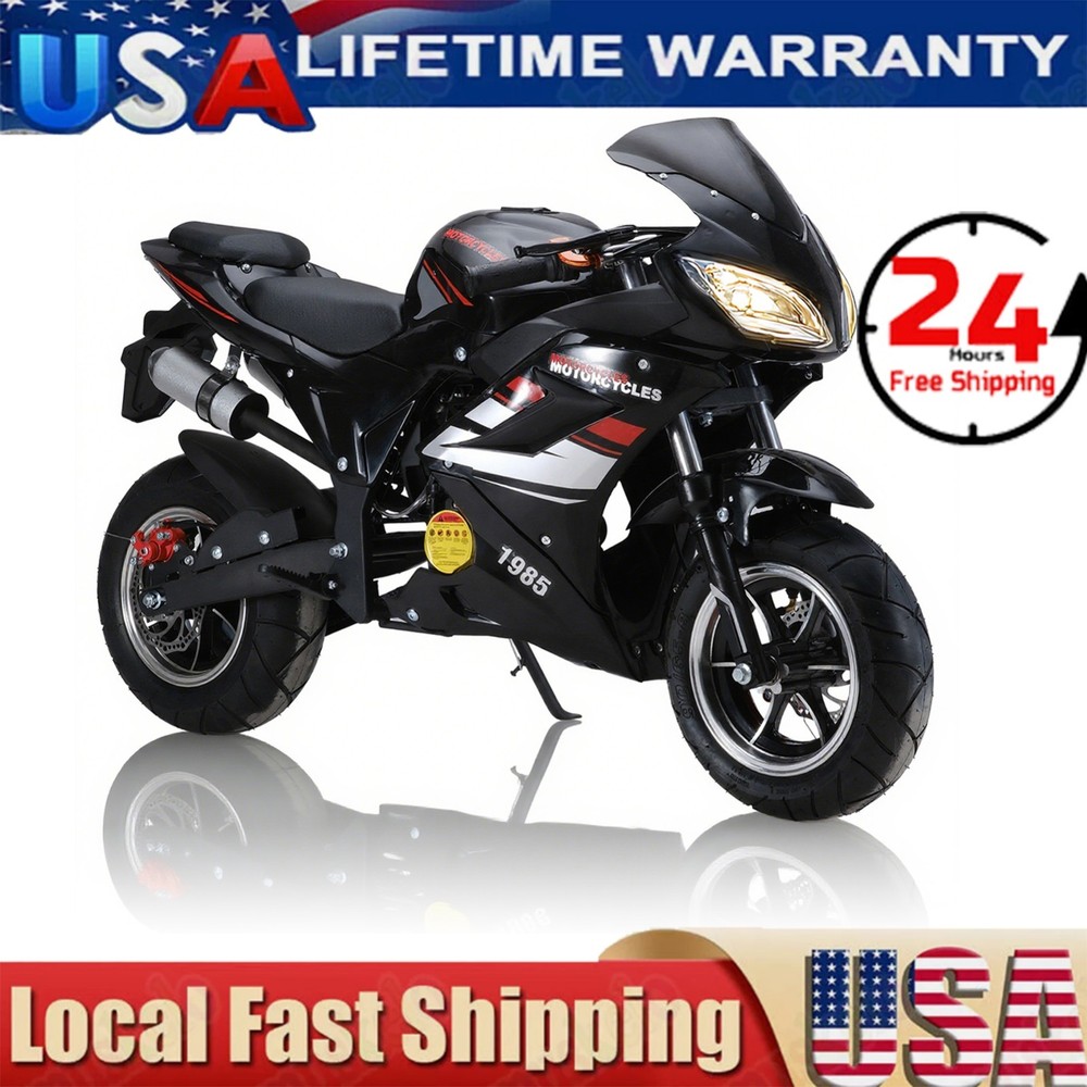 50cc 4-Stroke Pocket Rocket Motorcycle 8″ Wheels Dual Headlights Disc Brakes