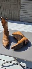 Tan Brown Leather Western Cowboy Boots Pull-On Tall Shaft