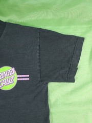 90s Era Santa Cruz Black Youth Sized Skateboard Shirt Lime + Purple 21″x16″ Cali