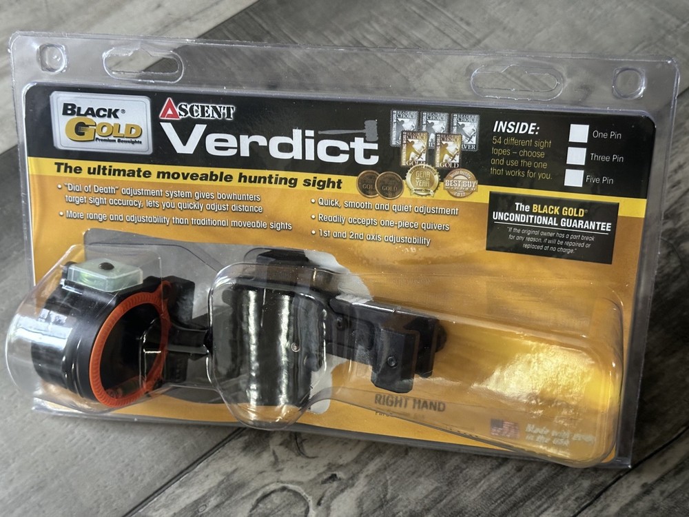 Black Gold AV1 Ascent Verdict Single Pin .019 RH Bow Sight With Picatinny Mount