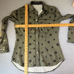 Dover Saddlery Button Front Riding Shirt Olive Green Polka Dot Equestrian Small