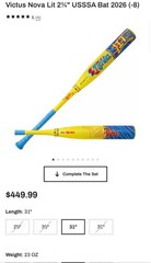 Victus Nova Lit 31 drop 8. Used for two tournaments. Great bat with great pop!