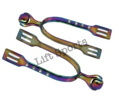 Rainbow Multi Color Crystals Horse Spurs Smooth Roller Ball Adult Size Riding