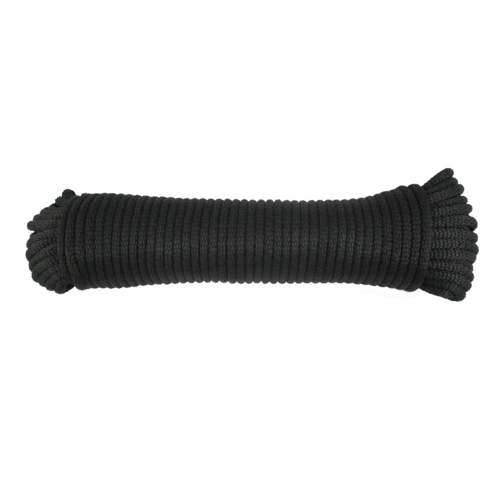 1/4 inch Black Dacron Polyester Rope – 100 Foot Hank | Solid Braid – Industri