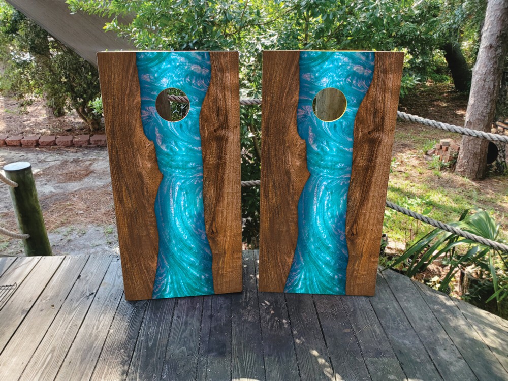 WATERPROOF Turquoise Epoxy River Cornhole Board Wraps / Cornhole Decals