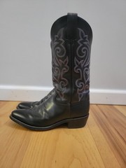 Men’s Justin Round Toe Cowboy Boots, Size 8.5D, Black Leather, Excellent Cond